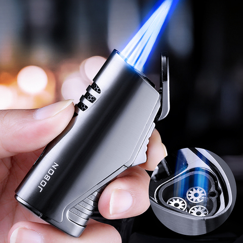 2022 Jobon Mini  Metal Triple Torch Jet Pipe Lighter With Cigar Cutter  Windproof Flame Lighter Gadgets For Men Gift Without Gas ► Photo 1/6