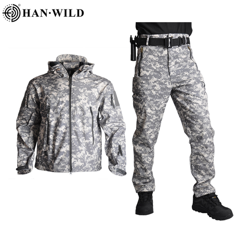 HAN WILD TAD Tactical Jackets Men Soft Shell Jacket Army Windproof Camo Hunting Suit Shark Skin Military Hiking Jacket+Pants 5XL ► Photo 1/6