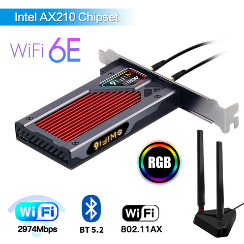 Wi-Fi 6E Intel AX210 Bluetooth 5.2 Wireless 5374Mbps 2.4G/5G/6GHz 802.11AX/AC PCIe Wireless Network Wlan WiFi Card PC Windows 10 ► Photo 1/6