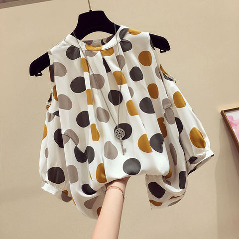 2022 New Off-shoulder Women shirt Summer All-match Short sleeve Chiffon Top Fashion Wave point elegant Plus Size Female Blouse ► Photo 1/6