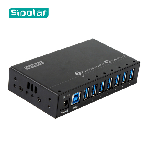 Sipolar 7 Port Industrial USB 3.0 Hub and 1A output mobile phone charger with Wall/DIN rail mountable ► Photo 1/6