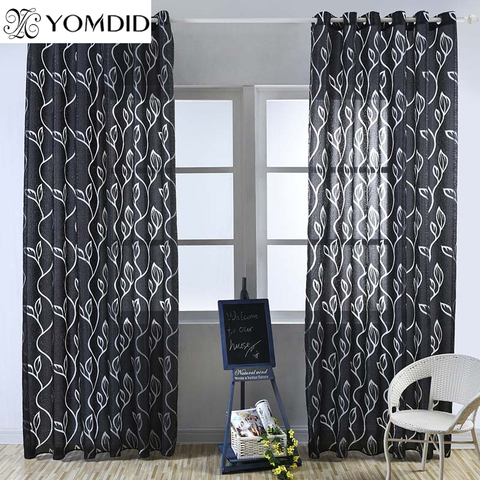 Black Coffee Curtain Rod pocket/Grommet Top Process Curtain For Living Room/Hotel/Office Leaves Rattan Pattern Blinds Curtain ► Photo 1/6