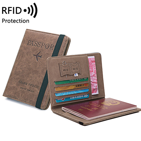 RFID Vintage Business Passport Covers Holder Multi-Function ID Bank Card Women Men PU Leather Wallet Case Travel Accessories New ► Photo 1/6