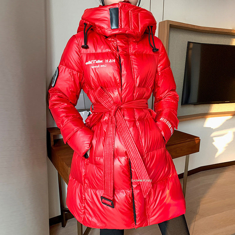 2022 New Winter down jacket women with belt thick warm white duck down coat clothing outerwear high quality fashion women coat ► Photo 1/6