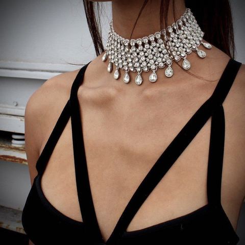 Luxury Multi Layered Crystal Choker Necklace Gold Silvery Big Bib Large Collar Statement Necklace Boho Ethnic Chokers Necklaces ► Photo 1/6