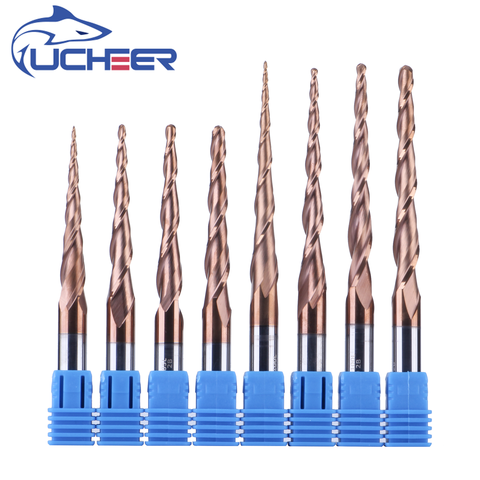 UCHEER 1pc/set 3.175mm 4mm 6mm HRC55 Taper Ball Nose milling cutter cnc tool carbide End Mill cone cnc  woodworking router bits ► Photo 1/6