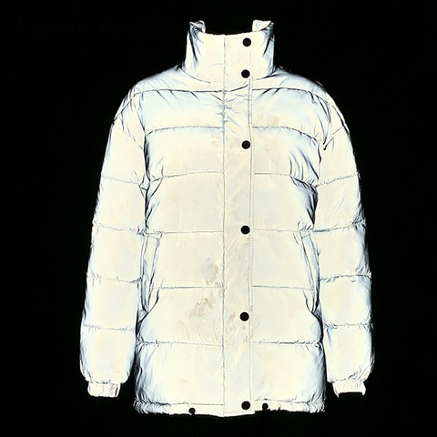 Women Winter Reflective Long Parkas Down Thick Oversize Outcoats Cool Bling Luminous Hooded Down Jacket Chaquetas Mujer Invierno ► Photo 1/6