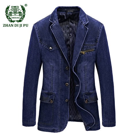 Men's Denim Blazer Jackets Spring Cotton Vintage Suits Jacket Mens Leisure Suits Cowboy Westerner Male Slim Fat Coat Masculino ► Photo 1/6