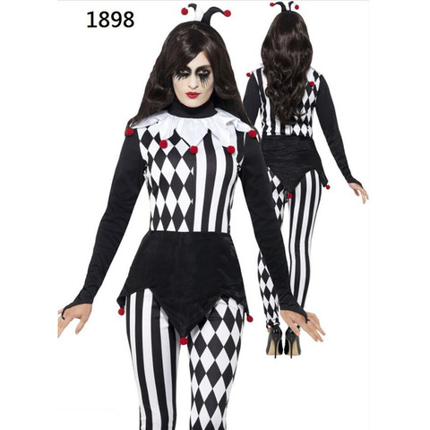 Black and white checkered Funny Circus Clown Costume For Women Stephen King's It Cosplay Costume For Halloween Party Outfit Suit ► Photo 1/6