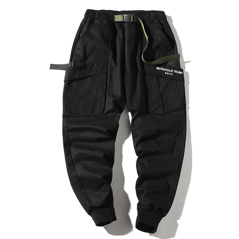 New Fashionable Darkly Stylish Men's Jogger Trousers Autumn Hip Hop Streetwear Side Pocket Ribbons ins Sweatpants Pencil Pants ► Photo 1/6