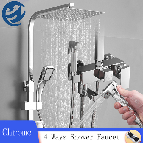 Chrome Rain Shower Faucets Set Shower Taps Bathroom Shower Faucet Shower Sray Gun Rotatble Spout Faucet Square Shower Faucet ► Photo 1/6