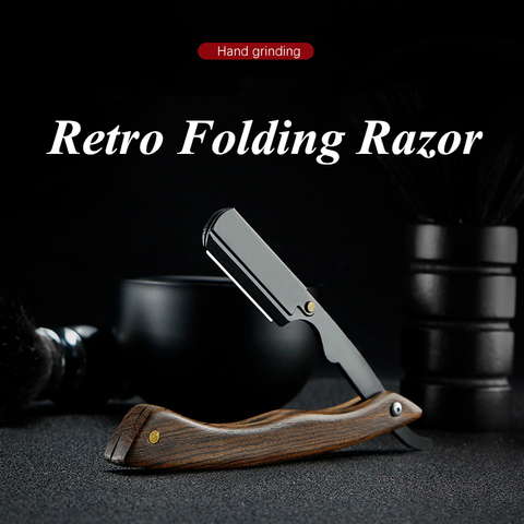 Professional Straight Edge Stainless Steel Folding Razor Golden Sandalwood Handle SHAVING RAZOR Barber Tools G0723 ► Photo 1/6