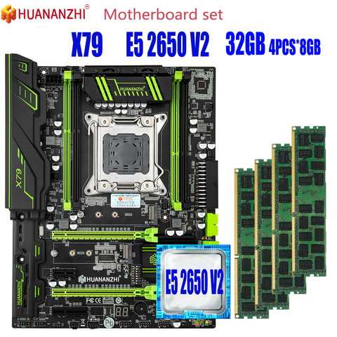 HUANANZHI X79 motherboard with Xeon E5 2650 V2 4x8GB=32GB 1600MHz 12800R DDR3 ECC REG memory X79 motherboard set ► Photo 1/6
