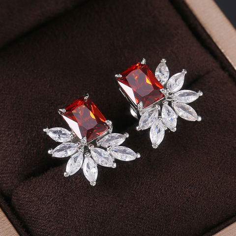 Huitan Luxury Square with Marquise CZ Stone Women Stud Earrings for Party 3 Colors Delicate Gift Dazzling Lady's Wedding Jewelry ► Photo 1/6
