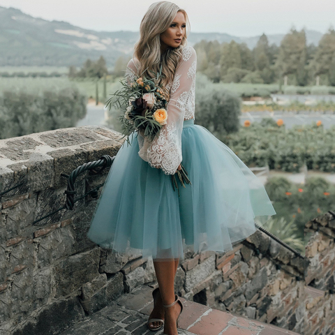 Custom Fashion Blue Tulle Skirt Vintage Midi White Pleated Skirts Womens Lolita Petticoat falda Mujer saia jupe Secret ► Photo 1/6