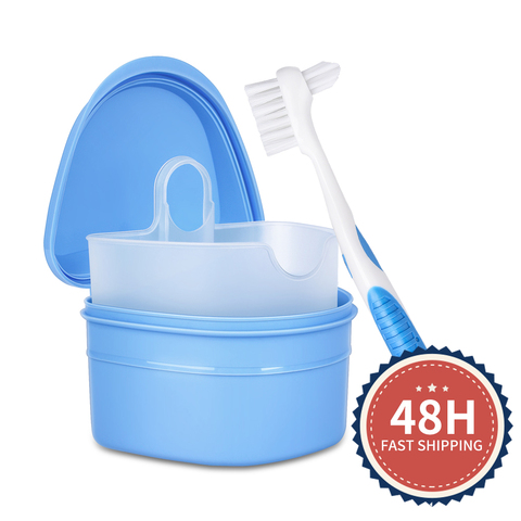 Y-Kelin Denture Box And  Brush Set  High Quality   Retainer Cleanning  Denture Case  Brush Toothbrush ► Photo 1/6