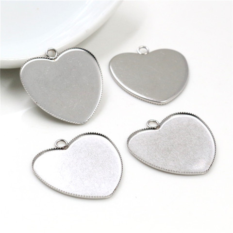 Never Fade 10pcs Fit 25mm Heart Stainless Steel Sawtooth Cameo Settings Cabochon Base Brass Copper Blank Tray Pendant -T7-40 ► Photo 1/1