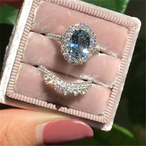 FDLK  2pcs / set Vintage Oval Cut Natural Crystal Engagement Ring Set Anniversary Gift Women Wedding Banquet Party Jewelry Ring ► Photo 1/6