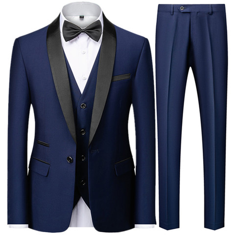 Men Mariage Color Block Collar Suits Jacket Trousers Waistcoat Male Business Casual Wedding Blazers Coat Vest Pants 3 Pieces Set ► Photo 1/6