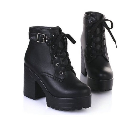 New 3 Color Winter Lace-Up Sexy Women Boots Fashion Platform high square heels Black Buckle Ankle boots Plus Size 35-43 ► Photo 1/6
