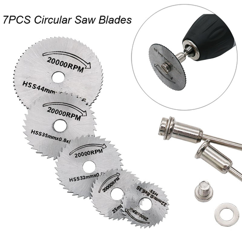 7pcs Mini HSS Circular Saw Blade with Pole Rotary Tool For Dremel Metal Cutter Power Tool Set Wood Cutting Discs Drill Mandrel ► Photo 1/6