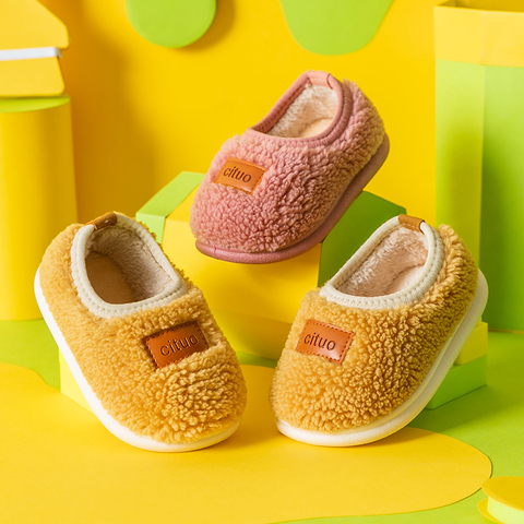 Winter Kids Indoor Shoes Baby Toddler Soft Non-slip Lambs Wool Warm Shoes Casual First Walker Boys Girls Furry Cotton Slippers ► Photo 1/6