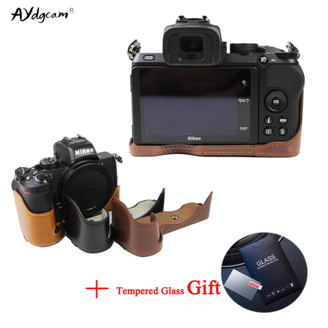 PU Leather Z50 Camera Case Camera bag For Nikon Z50 half cover hard case With Battery Opening Tempered Glass Gift ► Photo 1/6