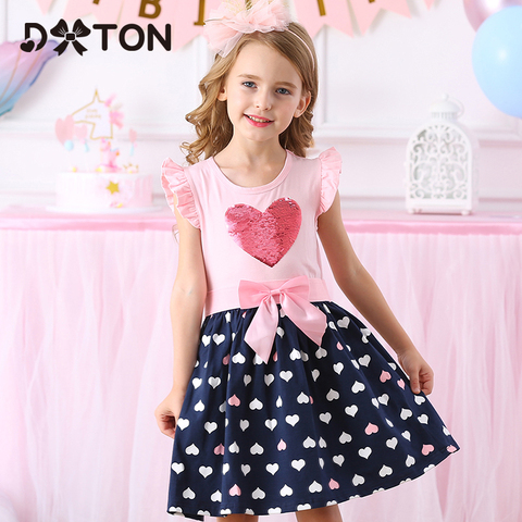 DXTON 2022 Girls Clothes New Summer Girls Dresses Flying Sleeve Princess Dress Sequin Heart Girls Vestidos Casual Children Dress ► Photo 1/6