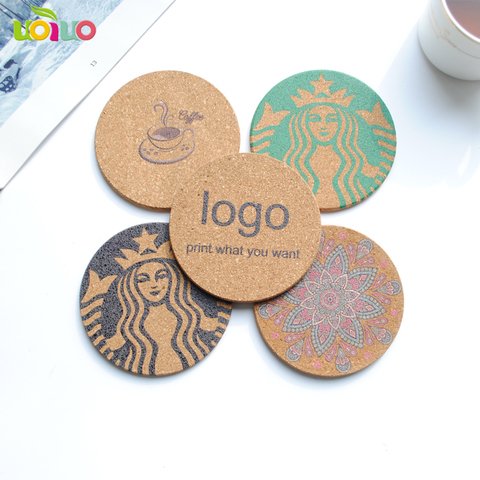 1pcs Tea Placement custom Wooden Slice Cup Mat Natural Round Cork Coaster placemat for Coffie cup decoration ► Photo 1/6