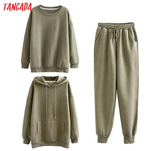 Tangada Women couple tracksuit fleece 100% cotton suit 3 pieces sets lavender hood hoodies sweatshirt pants suits plus size SD60 ► Photo 1/5