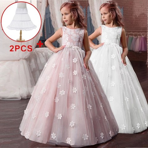 Princess Lace Bow Flower Girl Dresses Sleeveless First Communion Gowns Beach Wedding Party Dresses formal with Pageant Gown ► Photo 1/6