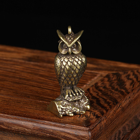 Antique Solid Brass Standing Owl Miniature Figurines Retro Copper Animal Tea Pet Desktop Ornament Decor Crafts Keychain Pendants ► Photo 1/5