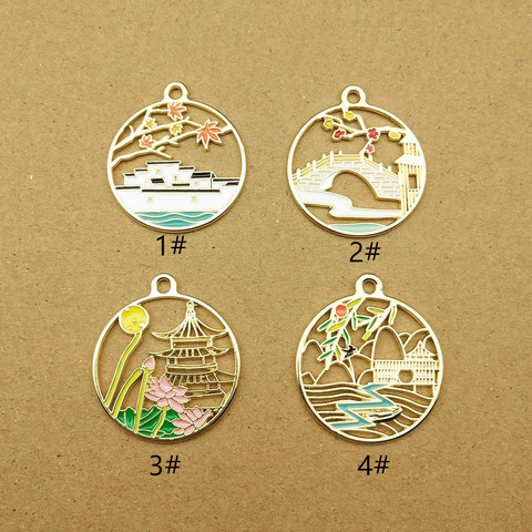 10pcs 24x27mm house bridge tower enamel charm for jewelry making and crafting earring pendant bracelet necklace charms ► Photo 1/6