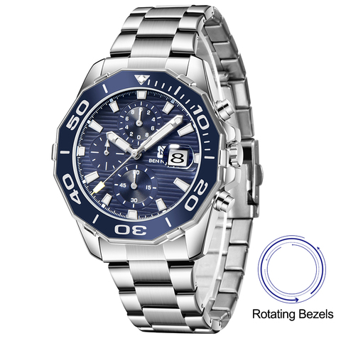 Creative Multifunction Rotating Dial Men Watch Luxury Stainless Steel Strap Chronograph Quartz Wristwatch Business Sport Clock ► Photo 1/6