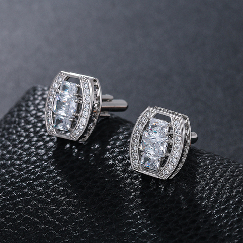 WEIMANJINGDIAN Brand New Arrival Exquisite Cushion Cut Cubic Zirconia Oval-Shaped CuffLinks for Men in White / Rose Gold Colors ► Photo 1/6