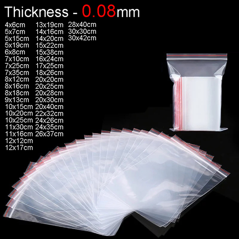 Zip Lock Plastic Bags Reclosable Transparent Jewelry/Food Storage Bag Kitchen Package Bag Thickness 0.08mm 100pcs/lot ► Photo 1/3