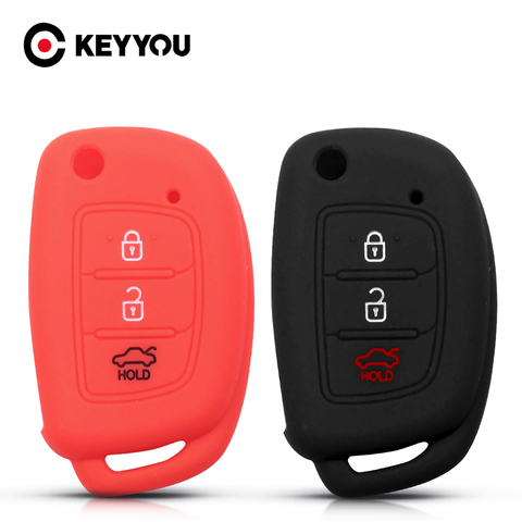 KEYYOU For Hyundai Elantra Tucson i40 i20 i10 iX35 iX45 Creta Santa fe Cover Fob 3 Buttons Silicone Car Key Skin Case ► Photo 1/6