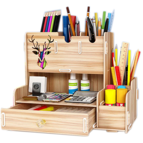 Wooden Pen Organizer, Multi-functional Diy Pen Holder Box, Desktop