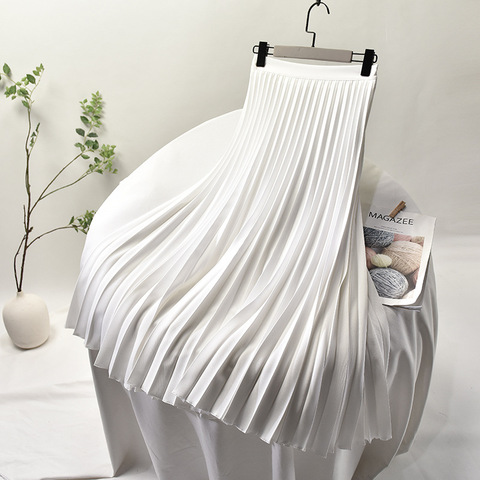 2022 Women High Quality Autumn A-line Pleated Skirt Saia Stretch Waist Top Brand White Long Skirt Faldas Jupe Femme Maxi Skirts ► Photo 1/6