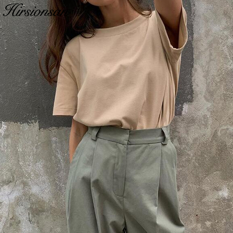 Hirsionsan Basic Cotton T Shirt Women Summer New Oversized Solid Tees 7 Color Casual Loose Tshirt Korean O Neck Female Tops ► Photo 1/6
