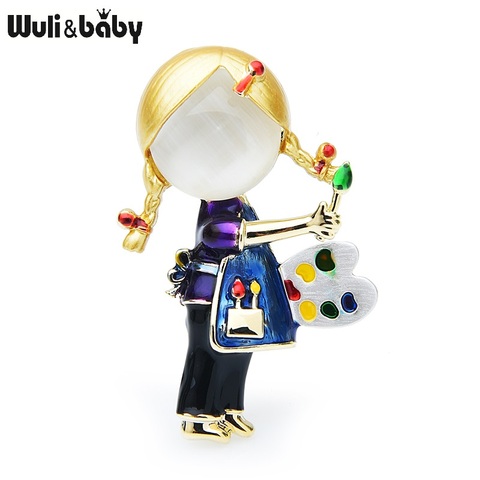 Wuli&baby New Opal Enamel Drawing Girl Brooches Women Alloy Painter Art Lover Office Casual Brooch Pins Gifts ► Photo 1/5