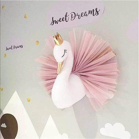 Cute 3D Golden Crown Swan Wall Art Hanging Girl Swan Doll Stuffed Toy Animal Head Wall Decor for Kids Room Birthday Wedding Gift ► Photo 1/6