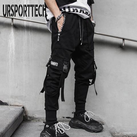New Black Cargo Pants Hip Hop Joggers Men Loose Harem Pants Multi-pocket Ribbon Trousers Casual Streetwear Sport Pants for Men ► Photo 1/6