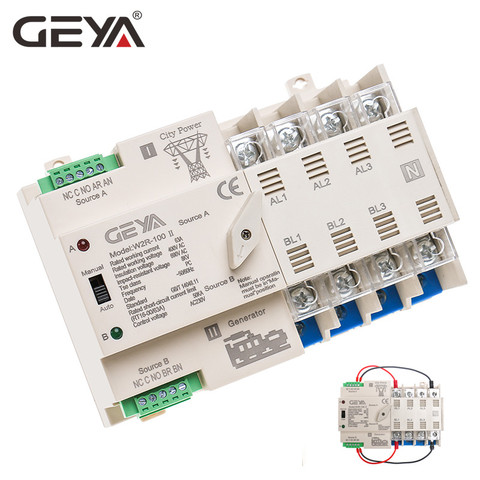 GEYA W2R ATS 4P Dual Power Automatic Transfer Switch Auto or Manual Switch 63A 100A 110V 220V Wire Gift ► Photo 1/6