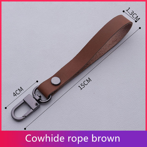 Cowhide keychain first layer leather lanyard Gun color hook short strap practical gift key chain wrist pendant phone charm ► Photo 1/6