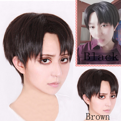 New Attack on Titan Levi Ackerman Short Black/Brown Hair Rivai Ackerman Heat Resistant Cosplay Costume Wig + Track + Wig Cap ► Photo 1/1