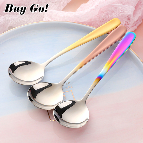 New Colorful Stainless Steel Serving Round Shape Spoon Coffee Scoops Ice Cream Dessert Tea Spoon Tableware Kitchen Cafe Tools ► Photo 1/6