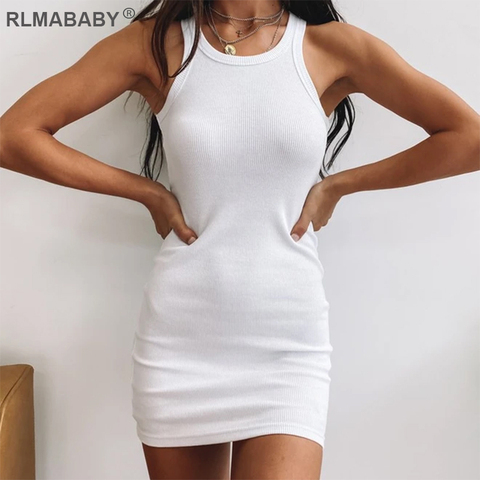 Summer Women Tank Dress Sexy Bodycon Dress Streetwear Casual Dress Fashion Sport Mini Dress Skinny Night Club Party White Dress ► Photo 1/6