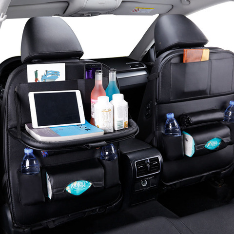 Car Seat Back Organizer Pu Leather Pad Bag Car Storage Organizer Foldable Table Tray Travel Storage Bag Auto Accessories ► Photo 1/6