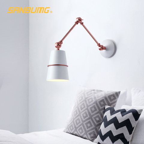 DARHYN Nordic Wall Lamp Long Arm Wall Sconce Light E27 Head Pleated Wall Lamp For Living Room White/Black Color ► Photo 1/6